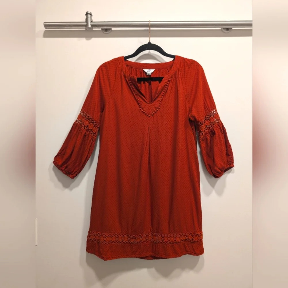Orange Crochet Design Shift Dress Size Medium